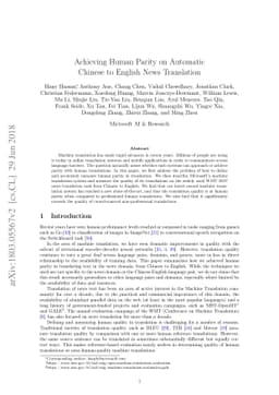 Achieving Human Parity on Automatic Chinese to English News Translation
