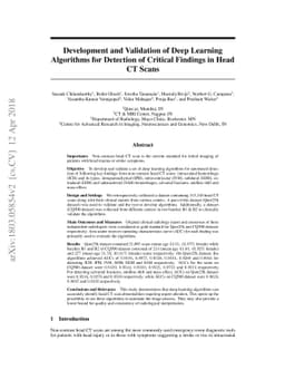 Development and Validation of Deep Learning Algorithms for Detection of
  Critical Findings in Head CT Scans
