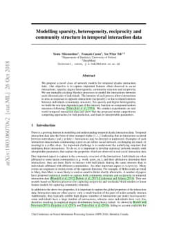 Modelling sparsity, heterogeneity, reciprocity and community structure
  in temporal interaction data