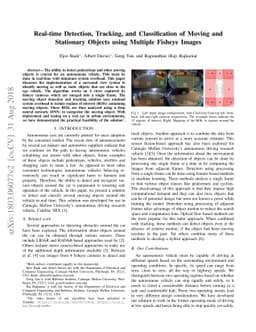 Real-time Detection, Tracking, and Classification of Moving and
  Stationary Objects using Multiple Fisheye Images