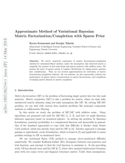 Approximate Method of Variational Bayesian Matrix
  Factorization/Completion with Sparse Prior