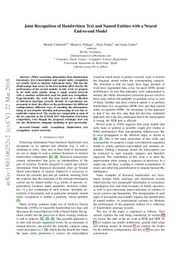 Joint Recognition of Handwritten Text and Named Entities with a Neural
  End-to-end Model
