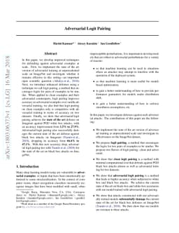 Adversarial Logit Pairing