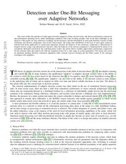 Detection under One-Bit Messaging over Adaptive Networks