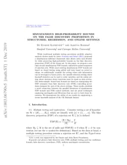 Simultaneous high-probability bounds on the false discovery proportion
  in structured, regression, and online settings