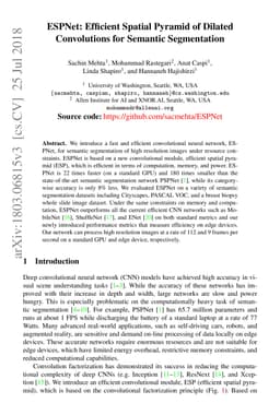 ESPNet: Efficient Spatial Pyramid of Dilated Convolutions for Semantic
  Segmentation
