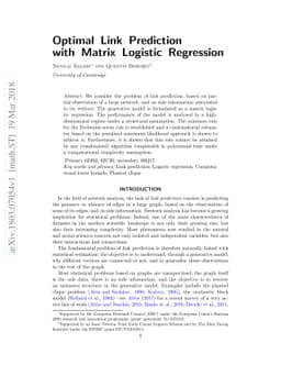 Optimal link prediction with matrix logistic regression