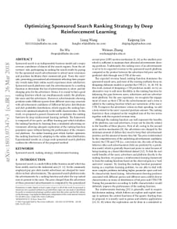 Optimizing Sponsored Search Ranking Strategy by Deep Reinforcement
  Learning