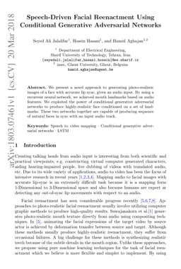 Speech-Driven Facial Reenactment Using Conditional Generative
  Adversarial Networks