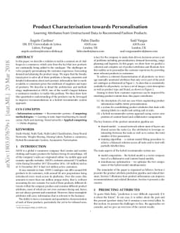 Product Characterisation towards Personalisation: Learning Attributes
  from Unstructured Data to Recommend Fashion Products