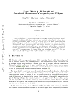 From Gauss to Kolmogorov: Localized Measures of Complexity for Ellipses