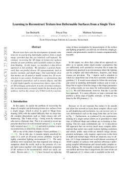 Learning to Reconstruct Texture-less Deformable Surfaces from a Single
  View