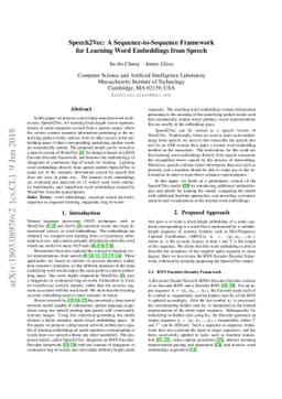 Speech2Vec: A Sequence-to-Sequence Framework for Learning Word
  Embeddings from Speech