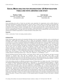 Social Media Analysis For Organizations: Us Northeastern Public And
  State Libraries Case Study