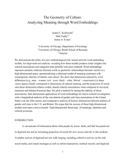 The Geometry of Culture: Analyzing Meaning through Word Embeddings