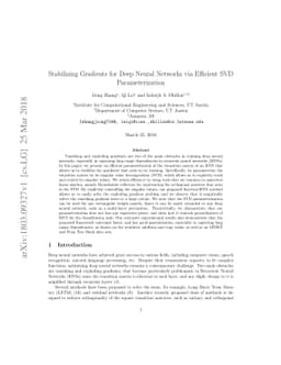 Stabilizing Gradients for Deep Neural Networks via Efficient SVD
  Parameterization