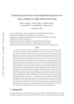 Estimating causal effects of time-dependent exposures on a binary
  endpoint in a high-dimensional setting