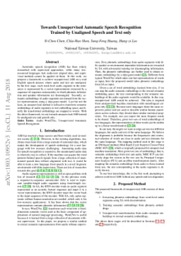 Towards Unsupervised Automatic Speech Recognition Trained by Unaligned
  Speech and Text only