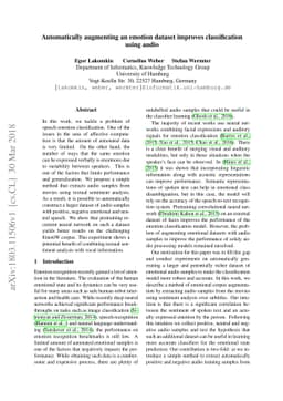 Automatically augmenting an emotion dataset improves classification
  using audio