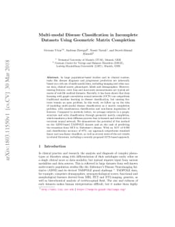 Multi-modal Disease Classification in Incomplete Datasets Using
  Geometric Matrix Completion