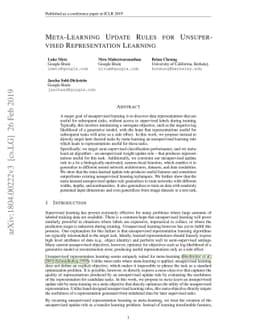 Meta-Learning Update Rules for Unsupervised Representation Learning