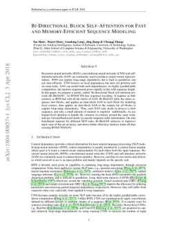 Bi-Directional Block Self-Attention for Fast and Memory-Efficient
  Sequence Modeling