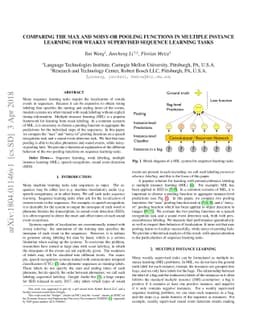 Comparing the Max and Noisy-Or Pooling Functions in Multiple Instance
  Learning for Weakly Supervised Sequence Learning Tasks
