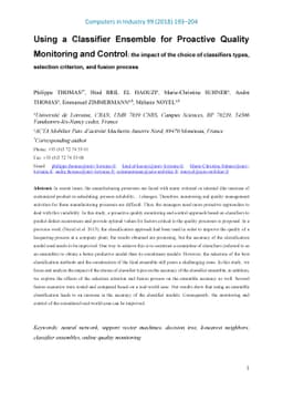 Using a Classifier Ensemble for Proactive Quality Monitoring and
  Control: the impact of the choice of classifiers types, selection criterion,
  and fusion process