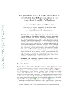 Not just about size - A Study on the Role of Distributed Word
  Representations in the Analysis of Scientific Publications