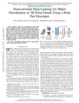 Noise-resistant Deep Learning for Object Classification in 3D Point
  Clouds Using a Point Pair Descriptor