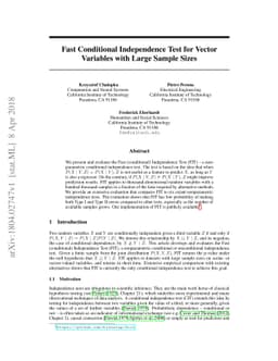 Fast Conditional Independence Test for Vector Variables with Large
  Sample Sizes