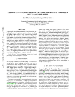 Vision as an Interlingua: Learning Multilingual Semantic Embeddings of
  Untranscribed Speech