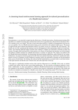 A clustering-based reinforcement learning approach for tailored
  personalization of e-Health interventions
