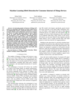 Machine Learning DDoS Detection for Consumer Internet of Things Devices