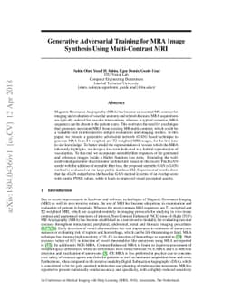 Generative Adversarial Training for MRA Image Synthesis Using
  Multi-Contrast MRI