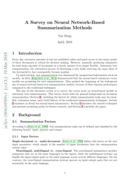 A Survey on Neural Network-Based Summarization Methods