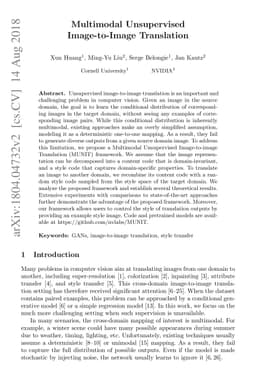 Multimodal Unsupervised Image-to-Image Translation