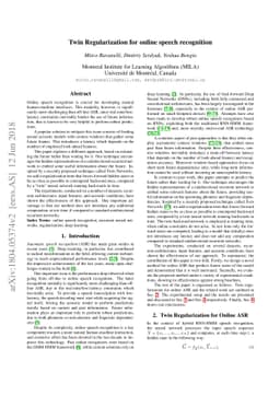 Twin Regularization for online speech recognition