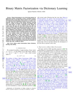 Binary Matrix Factorization via Dictionary Learning