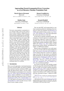 Approaching Neural Grammatical Error Correction as a Low-Resource
  Machine Translation Task