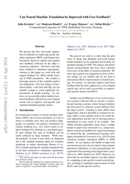 Can Neural Machine Translation be Improved with User Feedback?