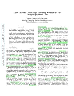 A New Decidable Class of Tuple Generating Dependencies: The
  Triangularly-Guarded Class