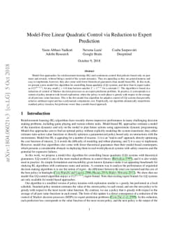 Model-Free Linear Quadratic Control via Reduction to Expert Prediction