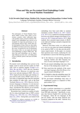 When and Why are Pre-trained Word Embeddings Useful for Neural Machine
  Translation?