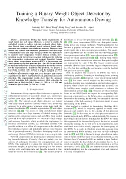 Training a Binary Weight Object Detector by Knowledge Transfer for
  Autonomous Driving