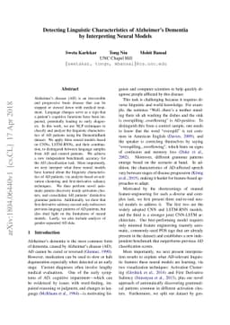 Detecting Linguistic Characteristics of Alzheimer's Dementia by
  Interpreting Neural Models