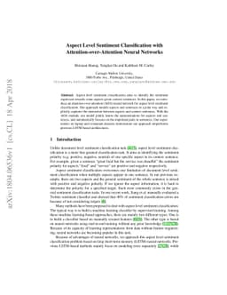 Aspect Level Sentiment Classification with Attention-over-Attention
  Neural Networks