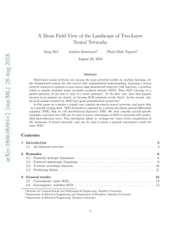 A Mean Field View of the Landscape of Two-Layers Neural Networks