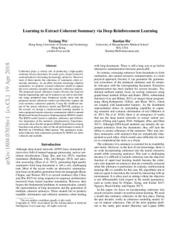 Learning to Extract Coherent Summary via Deep Reinforcement Learning