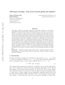 Dictionary learning -- from local towards global and adaptive